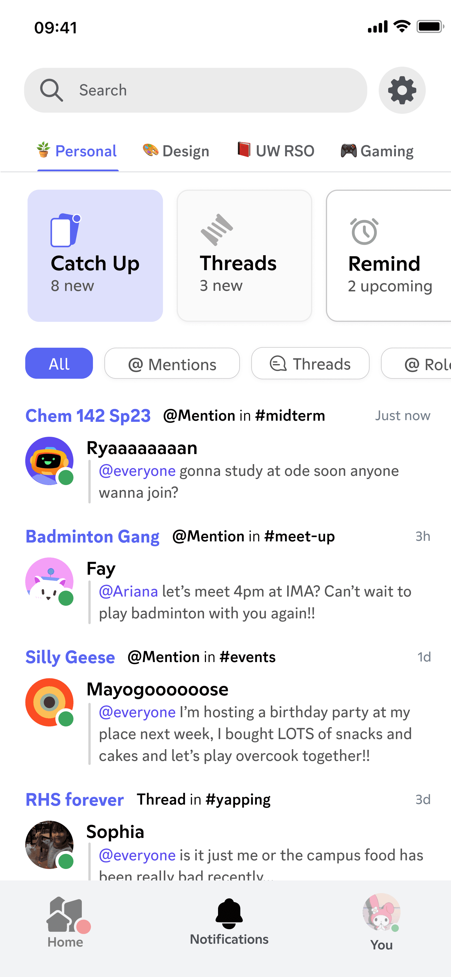 Notification inbox in light or dark mode