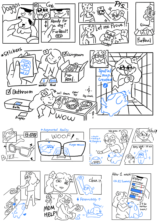 FurReal storyboard for a young prospective owner
